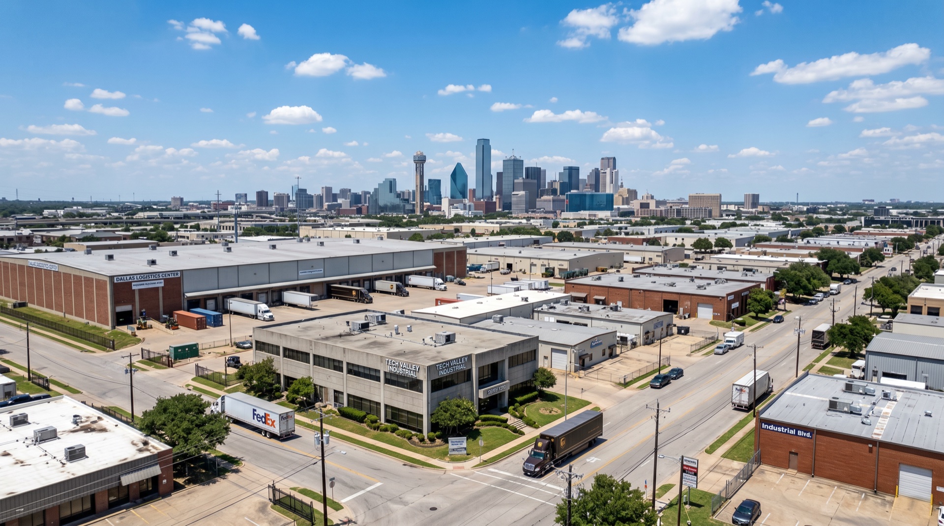 Commercial buildings and skyline in Dallas TX