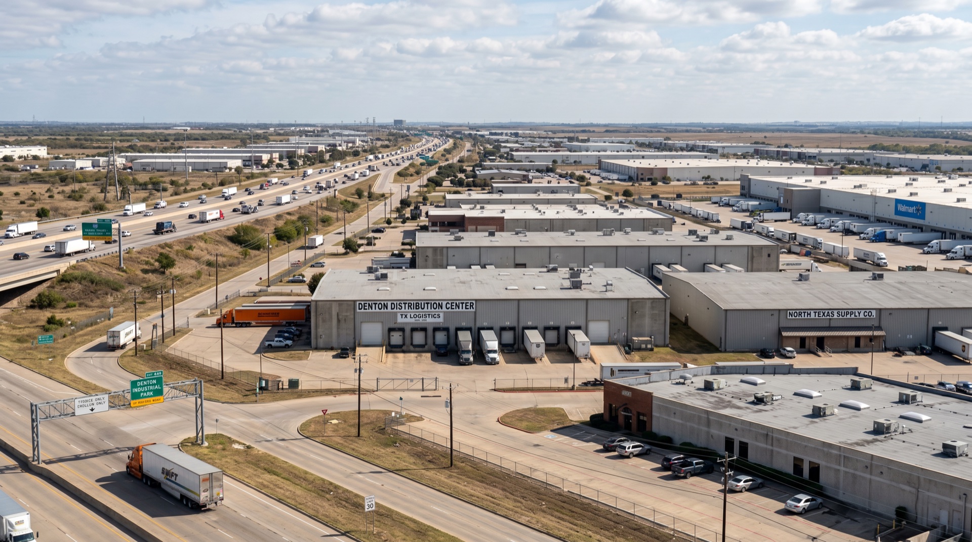 Commercial buildings and university area in Denton TX