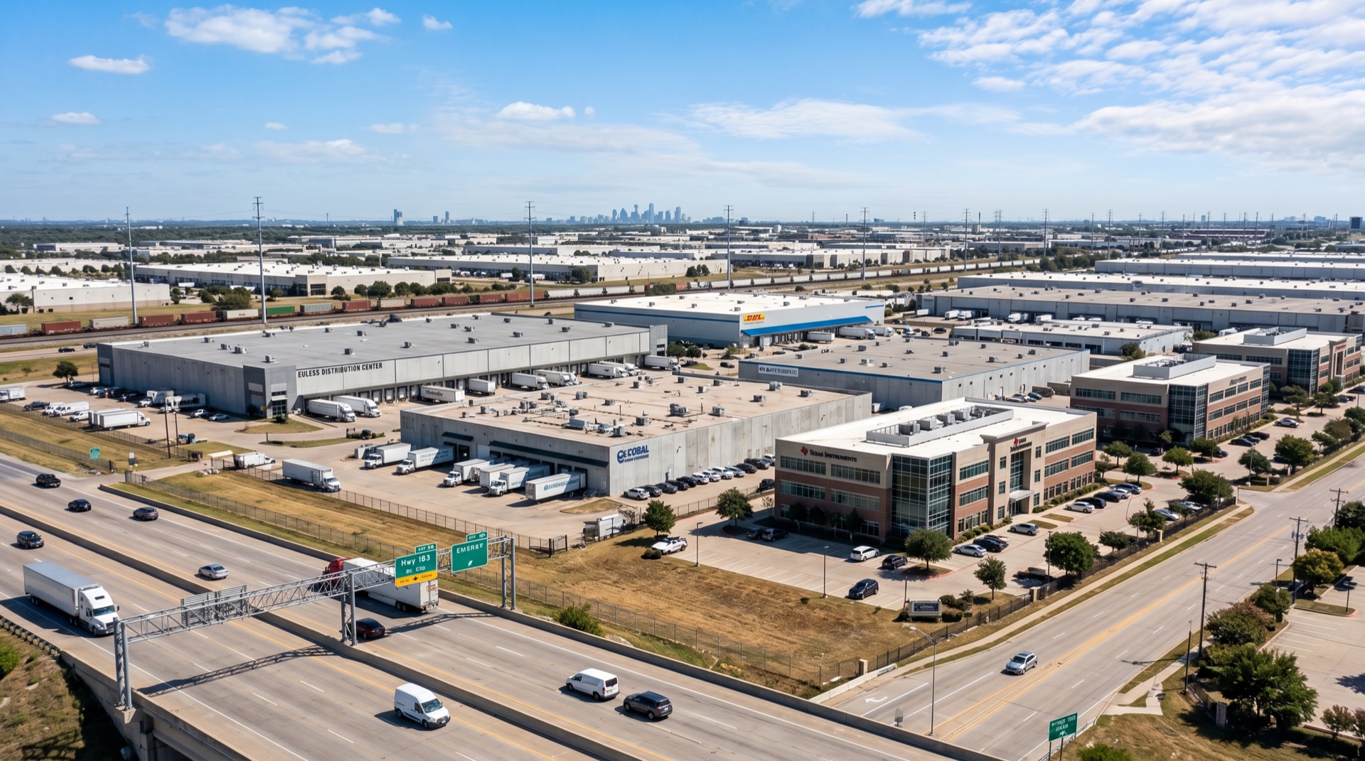 Commercial buildings and DFW Airport area in Euless TX