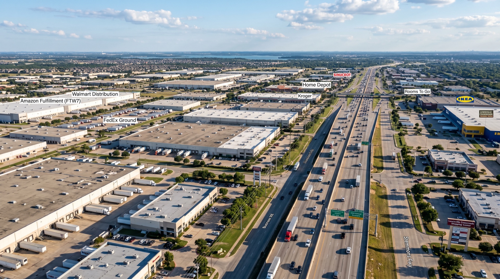 Commercial and retail corridor in Lewisville TX