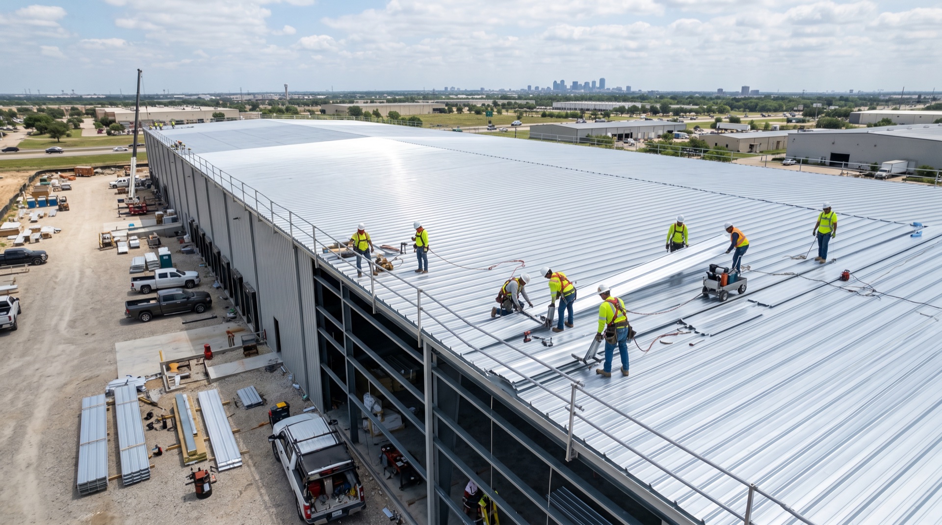 Standing seam metal roofing installed on a commercial building in Dallas TX